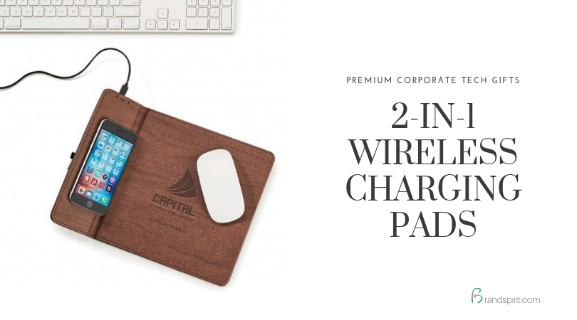 Tech-themed Premium Corporate Gifts: 2-in-1 Qi Wireless Charging Pads. Order and customize from Brand Spirit Inc.