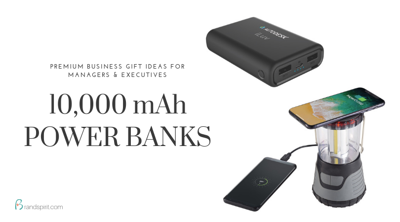 Premium Business Gift Ideas for Managers and Executives: 10,000 mAh Power Banks with logo decoration. Order in bulk from Brand Spirit Inc