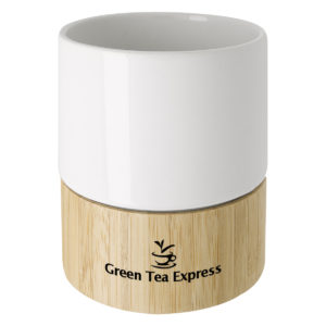 New Promotional Mug: 8 Oz. Ceramic and Bamboo Mug. Customize with logo and order in bulk from Brand Spirit.