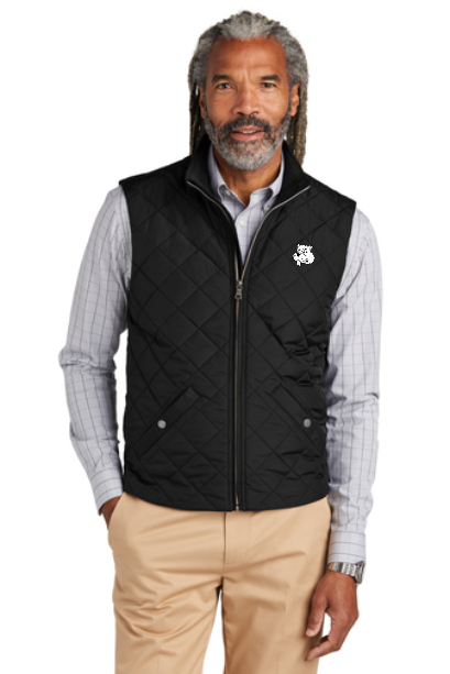 Classy Branded Vest to elevate your employee uniforms or company uniforms. Brooks Brothers Quilted vest can be branded with an embroidered logo. Available for bulk order at brandspirit.com